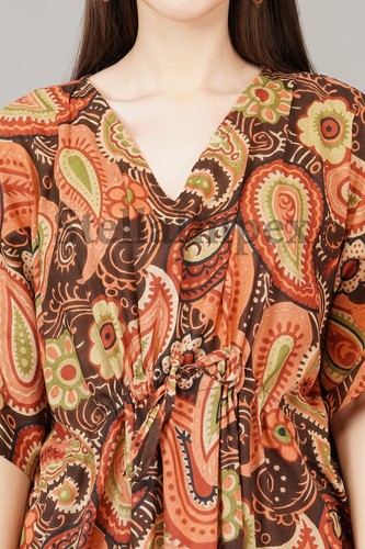 Trendy Handmade Cotton Kaftan Elegant Brown Long Caftan Resort Wear Beach Dress - Picture 5 of 6