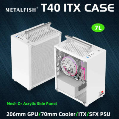 METALFISH T40 Mini ITX Case 7L Gaming Computer White Chassis