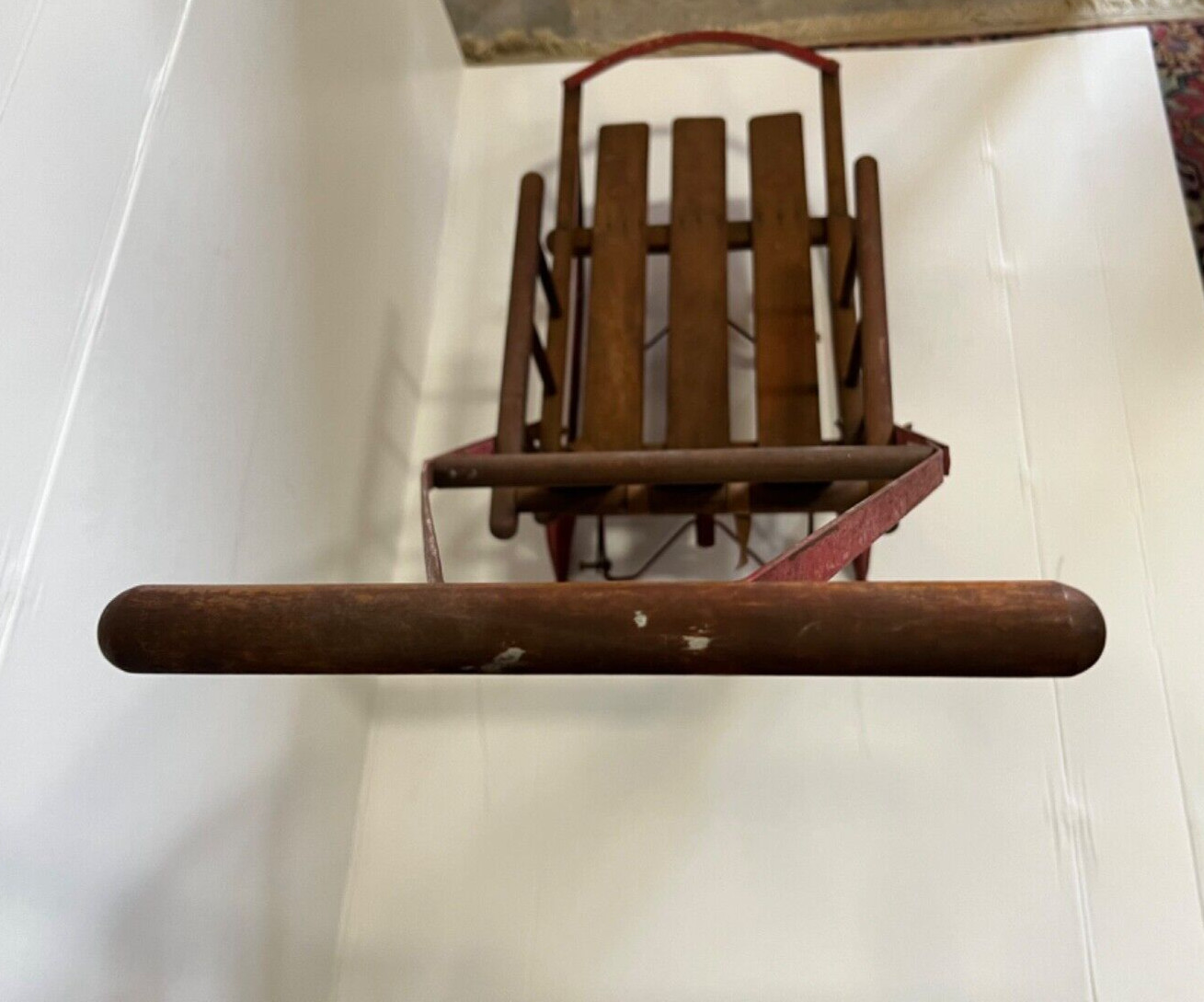 Vintage Antique Wood Baby Child Sled Back Rest with Metal Runners