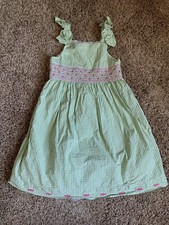 Gymboree Easter Girls Size 7 Dress Flowers Green Gingham Fairy Garden Smocked