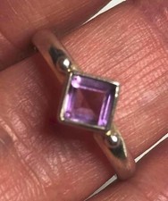 1756 Vintage bezel square amethyst sterling silver 925 Ring sz 8 2.5 grams