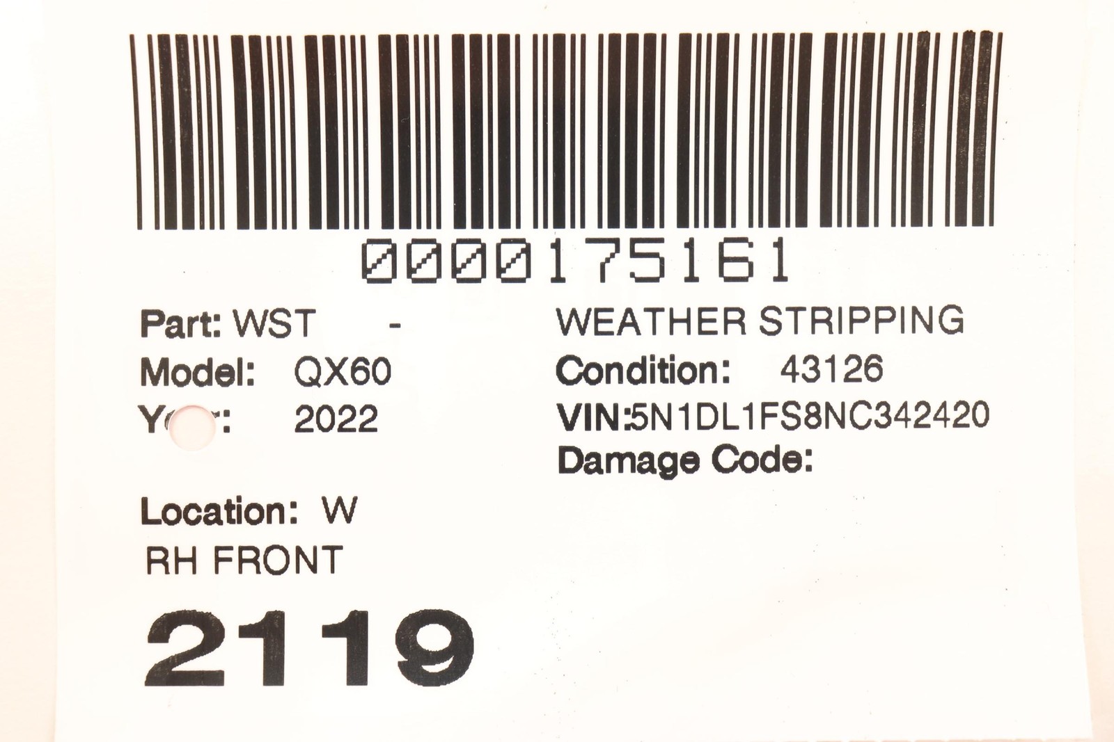 2022 - 2025 INFINITI QX60 FRONT RIGHT DOOR WINDOW GLASS RUN CHANNEL MOLDING OEM