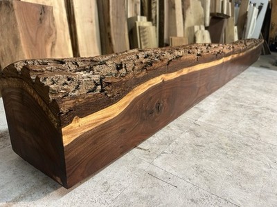 Figured Walnut Fireplace Mantel Beam/Live Edge Walnut/Solid Wood Mantle Beam