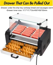 Commercial Hot Dog Rollers w/ Drawers 7 Rollers 18 Hotdog Roller Grill Machine