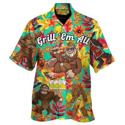 Bigfoot Grill Em All Camping Colorful Best Hawaiian Shirt Funny Crazy Vintage Ha