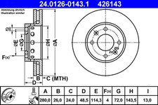 2x ATE Bremsscheibe 24.0126-0143.1 für CARENS KIA FJ 1 Großraumlimousine FC CRDi