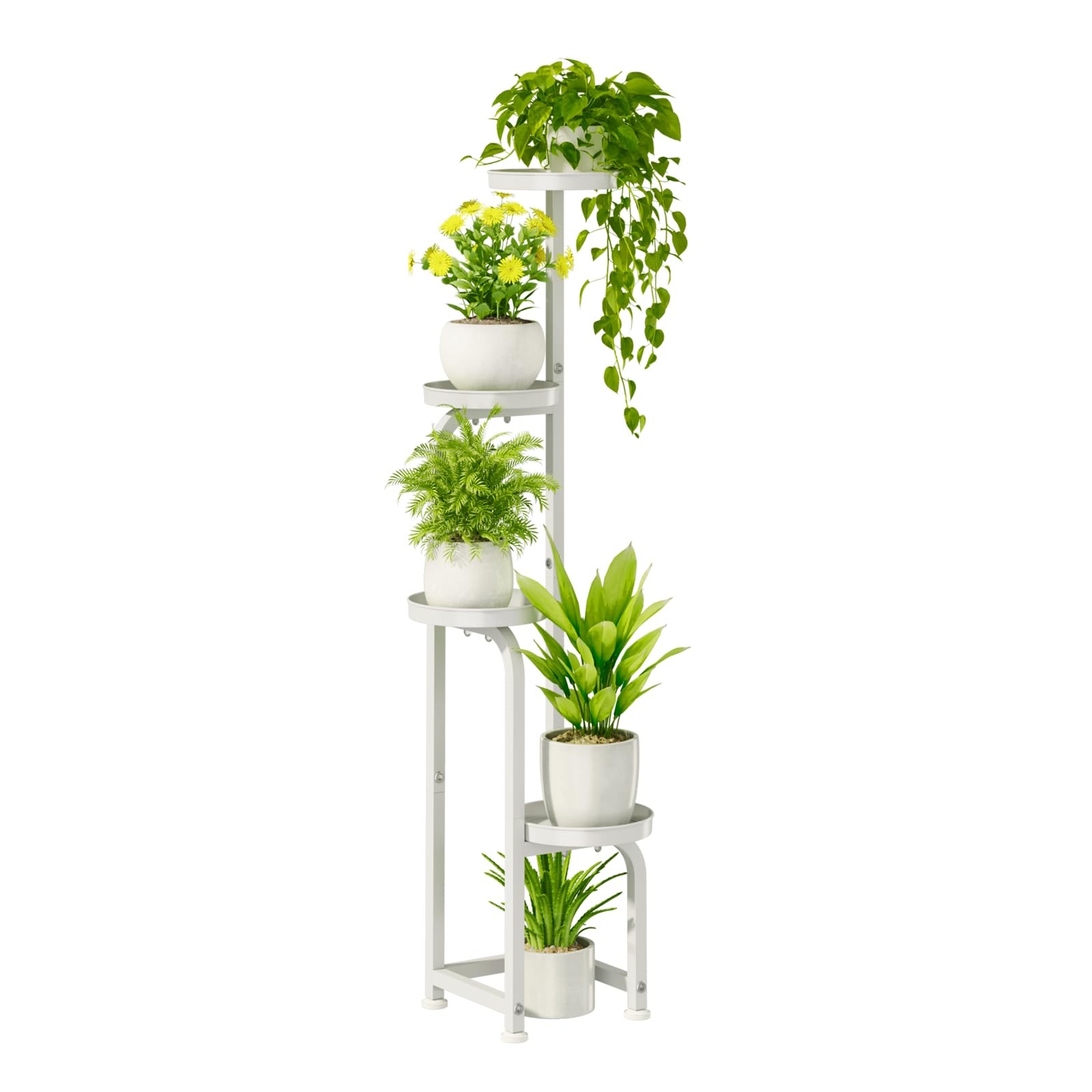 Support de fleurs en métal blanc à 4 étages pour plantes de terrasse et jardin