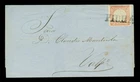 PERU 1862 Coat of Arms 1p red Scott # 12 used XF  "PIURA"  to  Valparaiso
