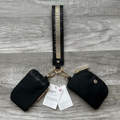Lululemon Athletica Dual Pouch Wristlet Keychain Wallet Gold and Black