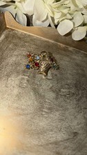 Vintage Gold Tone Flower Basket Brooch with M...