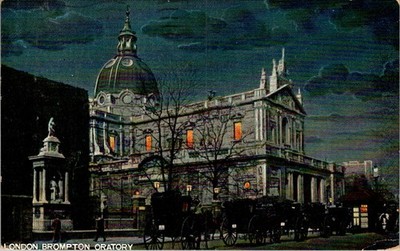London Brompton Oratory Night Scene Horse Carriages 1906 Undivided Back Postcard