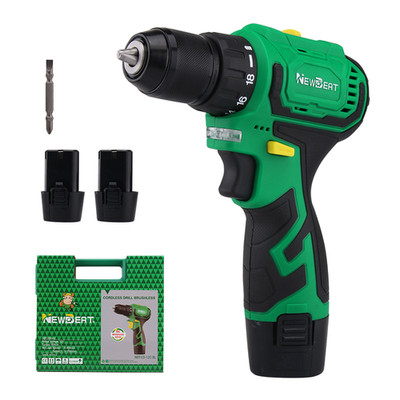 Brushless 12V Cordless Drill Driver 18+1 Setting Variable Speed 2 Batteries Char