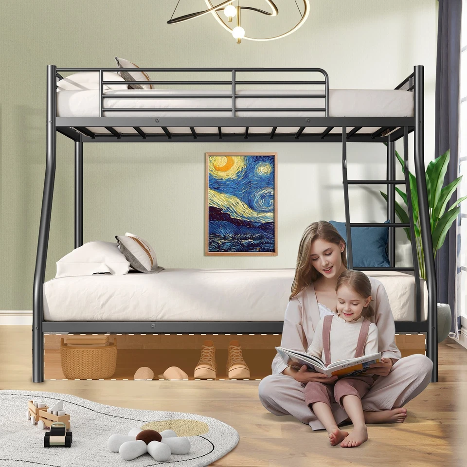 Heavy Duty bunk beds twin over full with stairs Guardrail Underbed Storage Black - Image 4 of 4