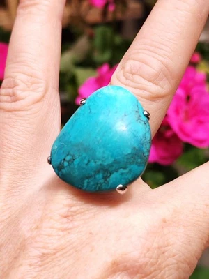 bague en argent poinçonnée et turquoise - Photo 1/4