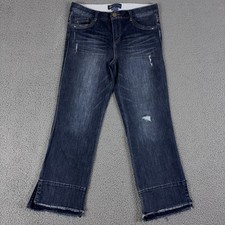 Democracy Ab Solution Jeans Womens 8 Blue Straight Denim Stretch Raw Hem Fray