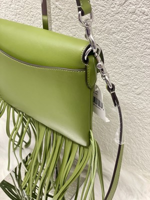 Coach 1964 Fringe Glovetanned Leather Crossbody Bag Dark Lime NWT