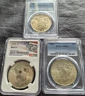 3 Coins 1923, 1924, 1925 Peace Silver Dollars PCGS, NGC MS63 & MS64