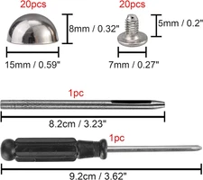 20 Sets 15X8MM Dome Spikes and Studs 19/32" Handbag Feet Silver Color Round S...