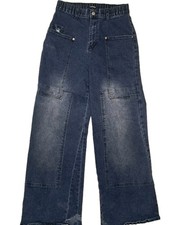 Flamingals Women's Jeans Medium Blue Wide-Leg Elastic Waist