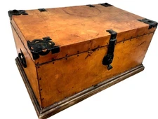 Large Trunk Chest Leather Suitcase Wooden Storage Box By Sout Cone VNTG