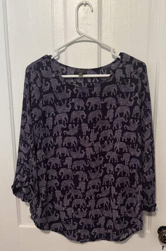 Purple Elephant Print Blouse - Mix by 41 Hawthorn Stitch Fix Size Medium Ellie