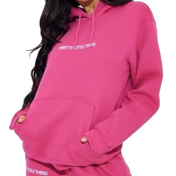 Pretty Little Thing Sudadera con Capucha Rosa Bordada Eslogan Talla S
