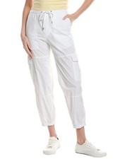 James Perse Womens White Poplin Drawstring Elastic Waist Cargo Pants NEW sz 1