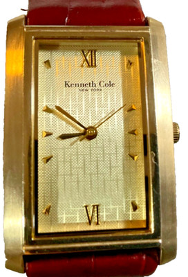 KENNETH COLE MEN CURVED DRESS 26mm WATCH KC1148 BURGUNDY BROWN LEATHER NEW BATT
