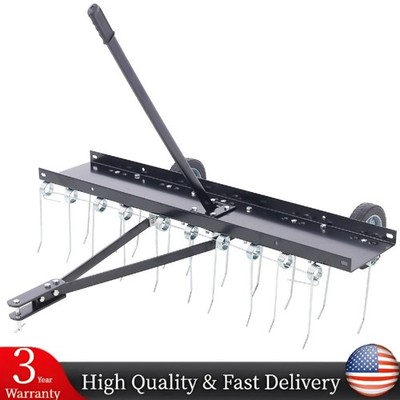 40''Dethatcher Tow Behind Lawn Rake Lawn Sweeper Height Adjustable Lawn Care Tool