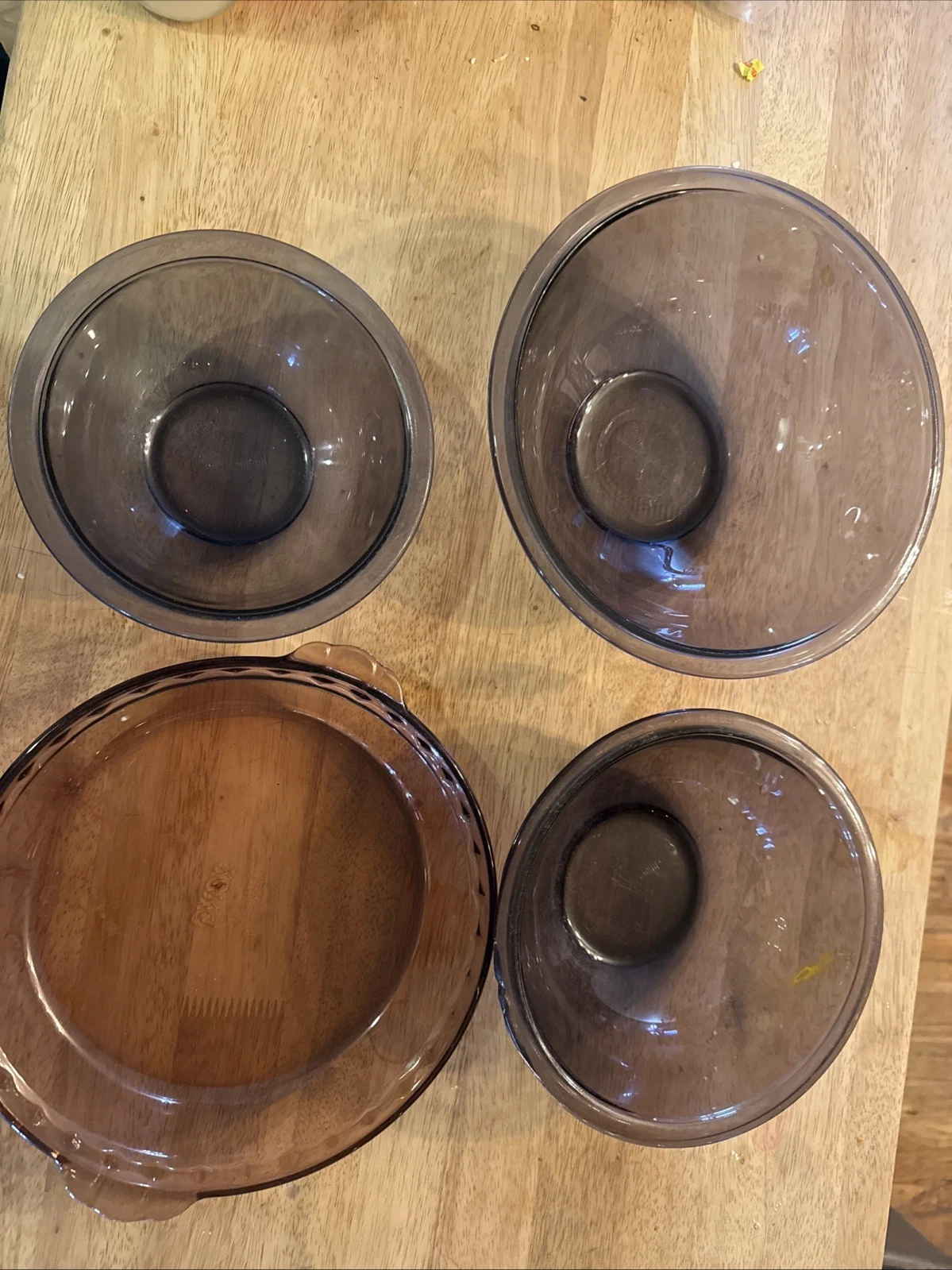 Corning Cranberry/Amethyst Pyrex Nesting Mixing Bowl set of 3 Plus 229 Pie Dish