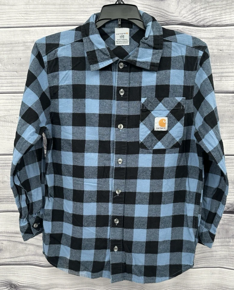 CAMISA CARHARTT FLANELA BOTÃO PARA BAIXO Jovem Menino Tamanho Grande 14-16 PRETA/AZUL - Imagem 3 de 4