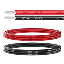 12 Gauge Silicone Electrical Wire 10FT 3.1M , 2 Conductor 12AWG Red Black Tin