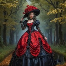 Vintage Red Black Gothic Wedding Dresses Long Sleeves Medieval Bridal Gowns