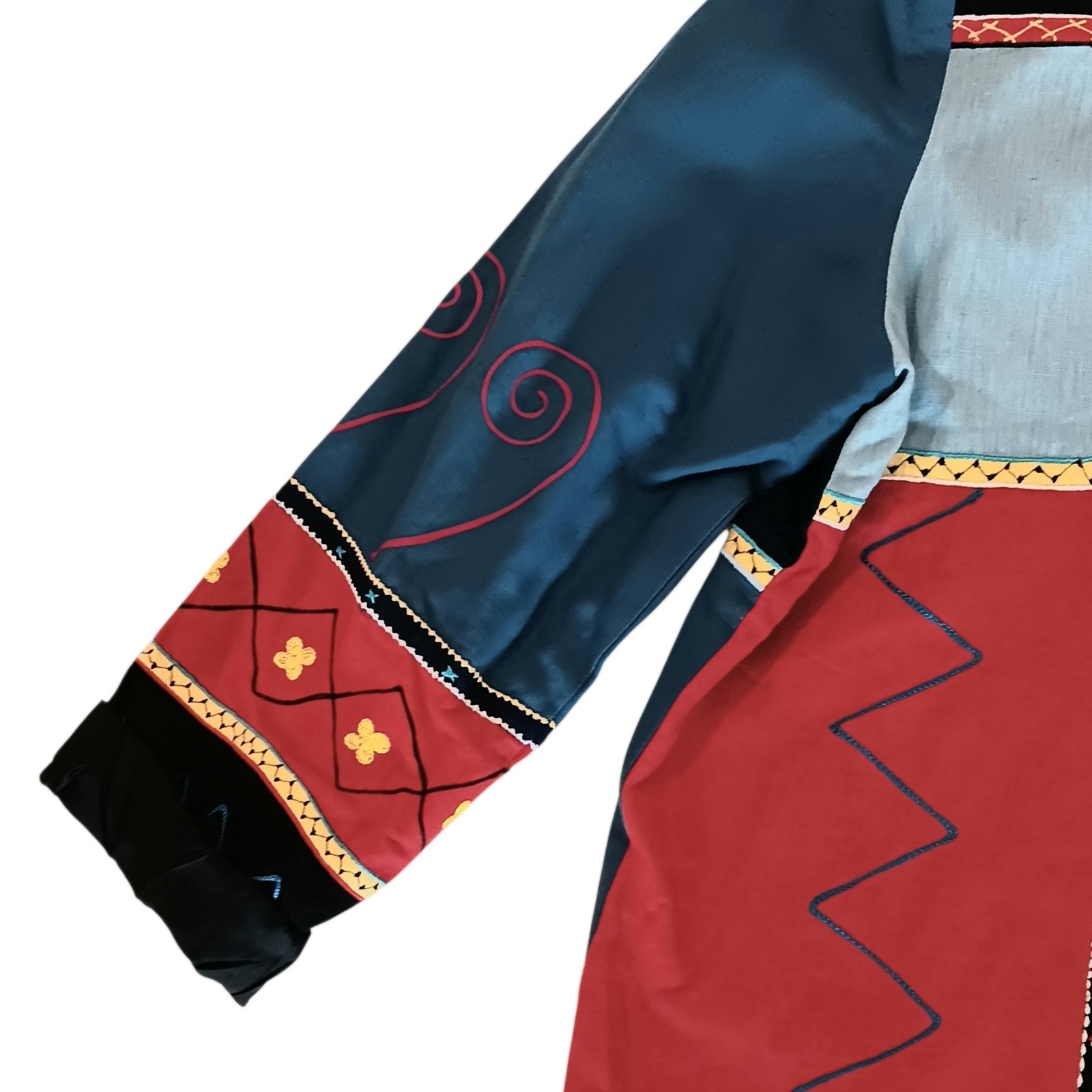 Patchwork Embroidered Jacket Blue Red Cotton Blen… - image 8