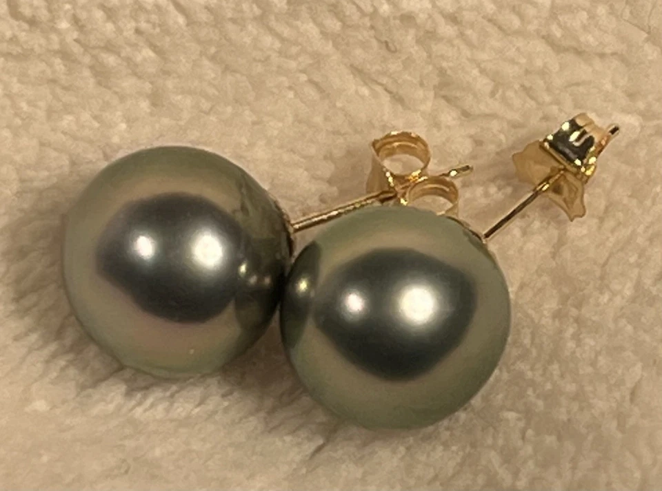 Tachuelas de perlas taitianas verde claro cereza 18 KYG - ENVÍO GRATUITO Foto 2 de 4