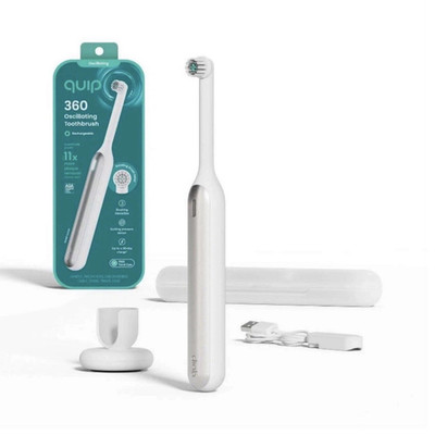 quip 360 Oscillating Electric Toothbrush Rechargeable White Timer Travel Case