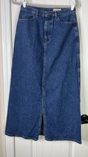 Eddie Bauer VTG Denim Maxi Skirt Sz 8 Long Blue Front Slit Boho Western Y2K 90 s