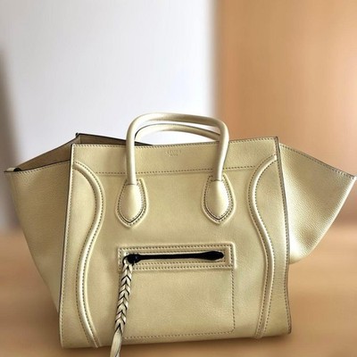 CELINE Luggage Phantom Cream Yellow Leather Tote Handbag Large Winged Shoulder