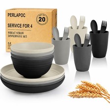 20 PCS Wheat Straw Plates and Bowls Sets,Kids Dishes Dinnerware Sets for 4,Un...