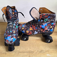 Black Quad Roller Skates Multi-Color Graffiti Graphic Print Size 11 Women's