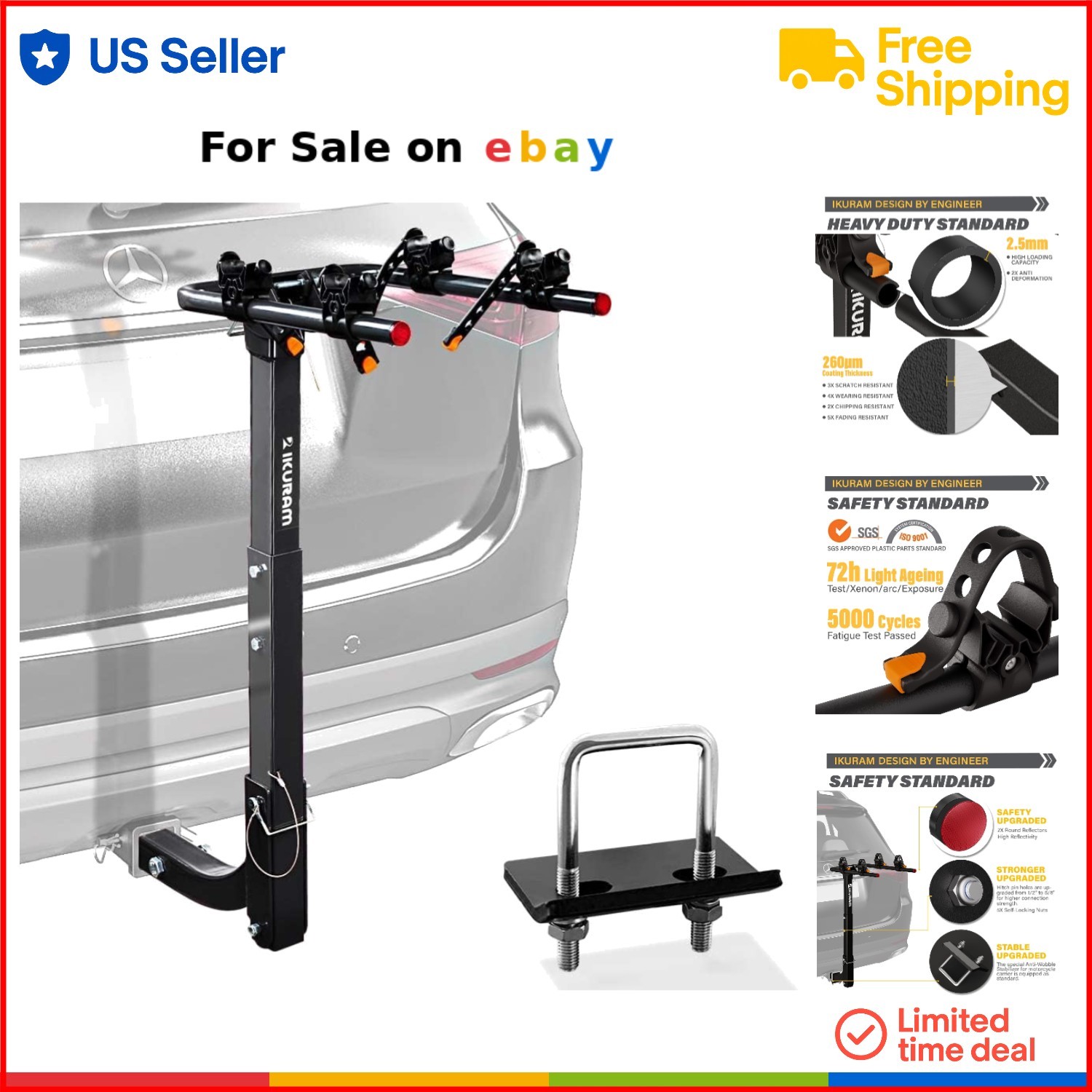 Bike Rack Alloy Steel 2-Bike Hitch Mount Foldable Carrier for Cars SUVs