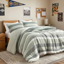 Size Comforter Set Green - 3 Pieces Modern Striped Quilt Bedding for King Sage