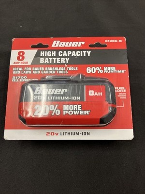 BAUER 20V 8.0 AH High Capacity Lithium-Ion Battery 2108C-B,  UPC: 193175520463