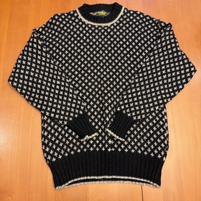 Vintage Oshkosh B'Gosh Sweater Mens Large Black Pattern Wool Blend Made in USA