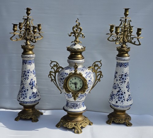Delft Blue And White Clock Set Graniture Timepiece Movement Impressive Size 80cm - Picture 13 of 24