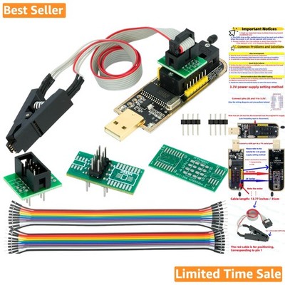 Versatile CH341A SPI I2C Programmer + SOIC8 Clip & Conversion Plate - Windows 10