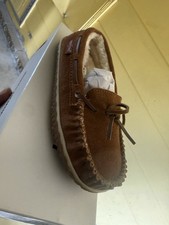 Minnetonka Tilia Moccasin Slippers Brown Suede Faux Fur Lined Bow 6M Comfort