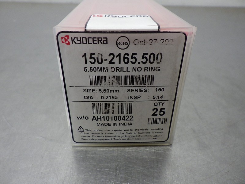 25 NEW! Kyocera Carbide 5.5mm 2FL Drills 1/8" SHK 1/2" LOC 150-2165.500