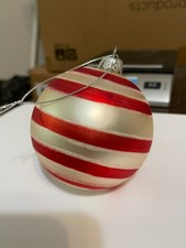 Large Red  Gold Striped Glass Christmas Ball Ornament