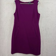 LANDS' END Ponte Knit Sheath Dress 14 Petite Berry Purple Pockets Knee High NEW